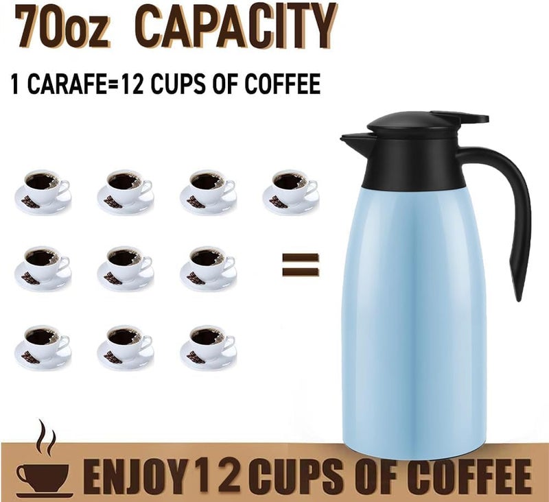GearRoot 70oz Coffee Carafe Airpot Insulated Coffee Urn Stainless Steel Vacuum Thermal Pot Flask for Coffee, Hot Water, Tea, Hot Beverage Keep 12 Hours Hot, 24 Hours Cold, Blue - Image 2